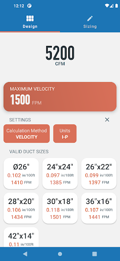 Ductulator - HVAC Duct Sizing screenshot 1