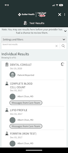 Sutter Health My Health Online screenshot 2