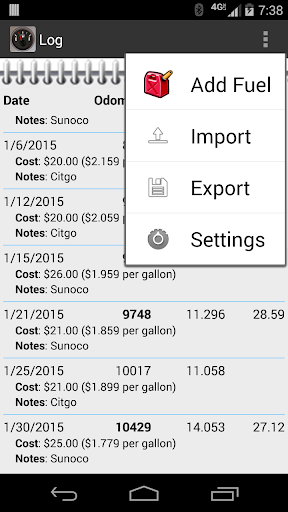 FillUp - Gas Mileage Log screenshot 8